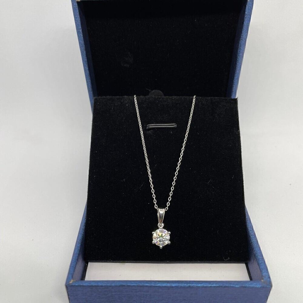 Moissanite Diamond Necklace 2 Carat Pendant Fine Jewelry 925 18k White Gold - Picture 5 of 9